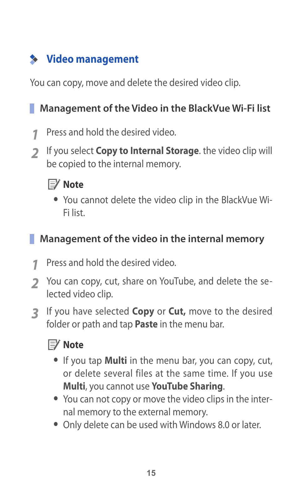 Video management | BlackVue App V.2.00 User Manual | Page 15 / 21