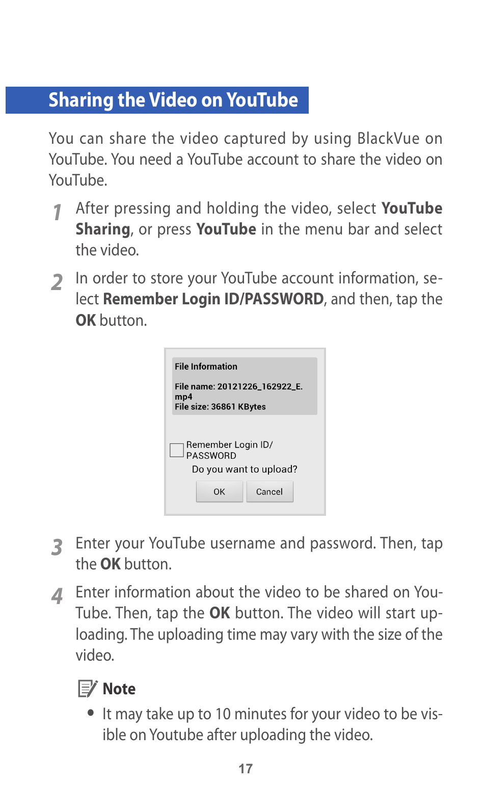 Sharing the video on youtube | BlackVue App V.2.00 User Manual | Page 17 / 21