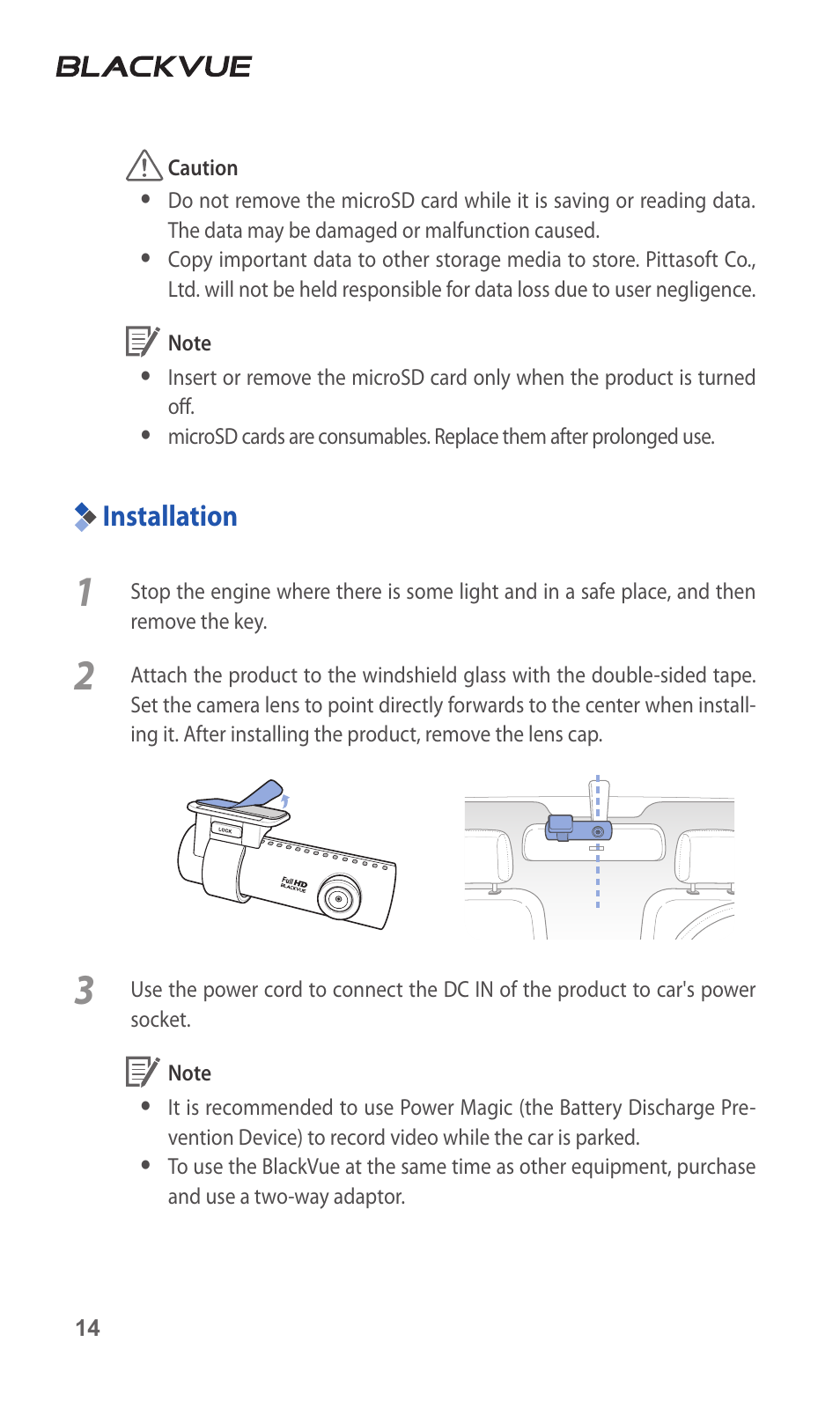 Installation | BlackVue DR500-HD V2.00 User Manual | Page 15 / 44