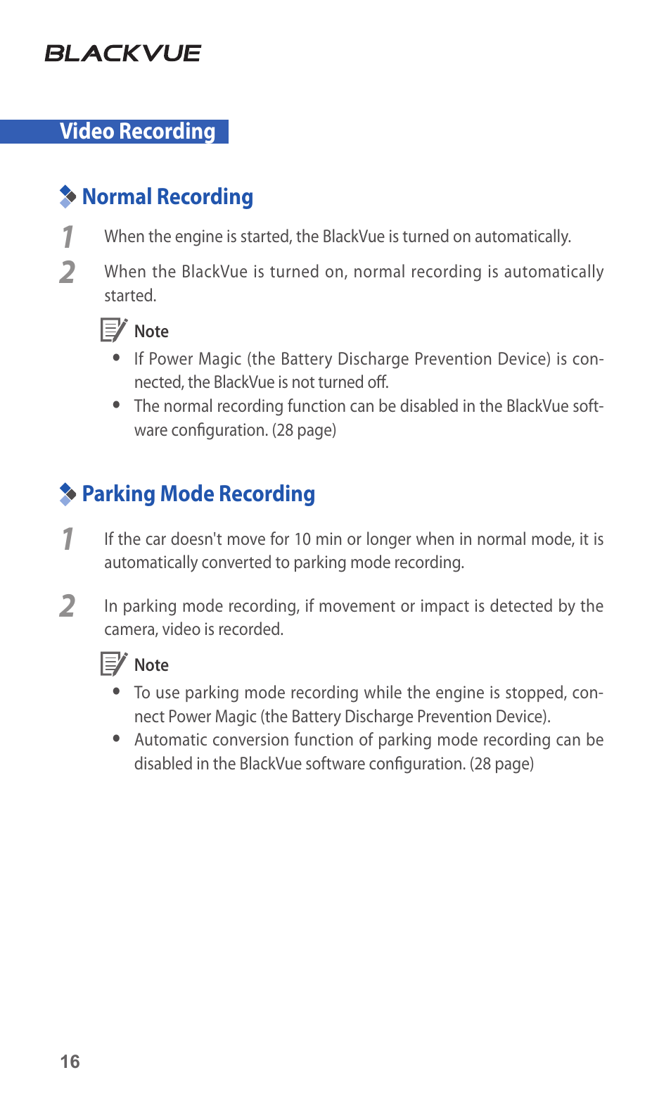 Video recording, Normal recording, Parking mode recording | BlackVue DR500-HD V2.00 User Manual | Page 17 / 44