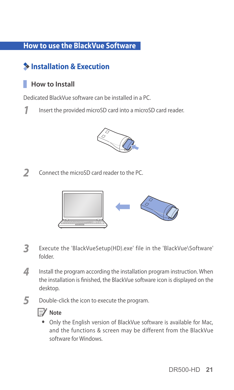 How to use the blackvue software, Installation & execution | BlackVue DR500-HD V2.00 User Manual | Page 22 / 44