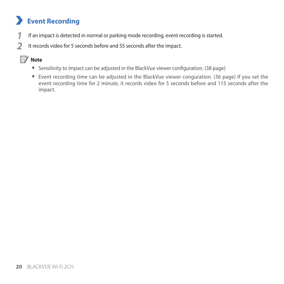 Event recording | BlackVue DR550GW-2CH V2.03 User Manual | Page 20 / 52