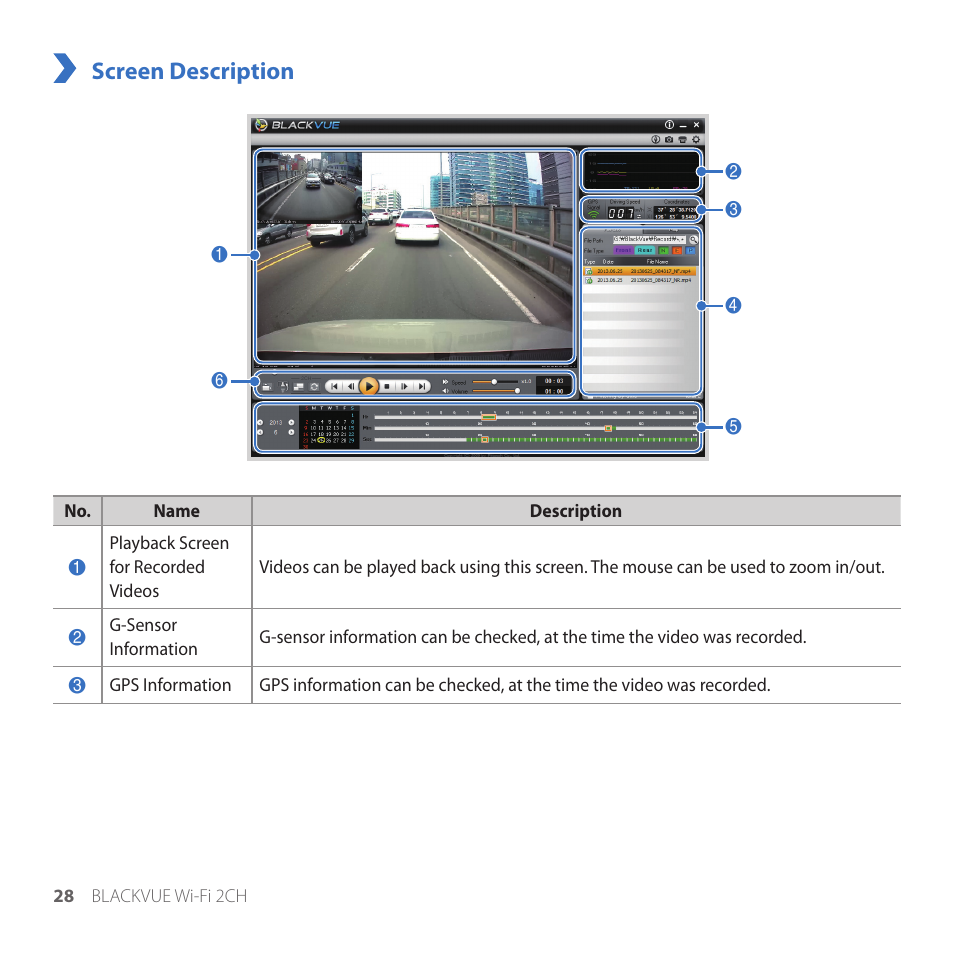 Screen description | BlackVue DR550GW-2CH V2.03 User Manual | Page 28 / 52