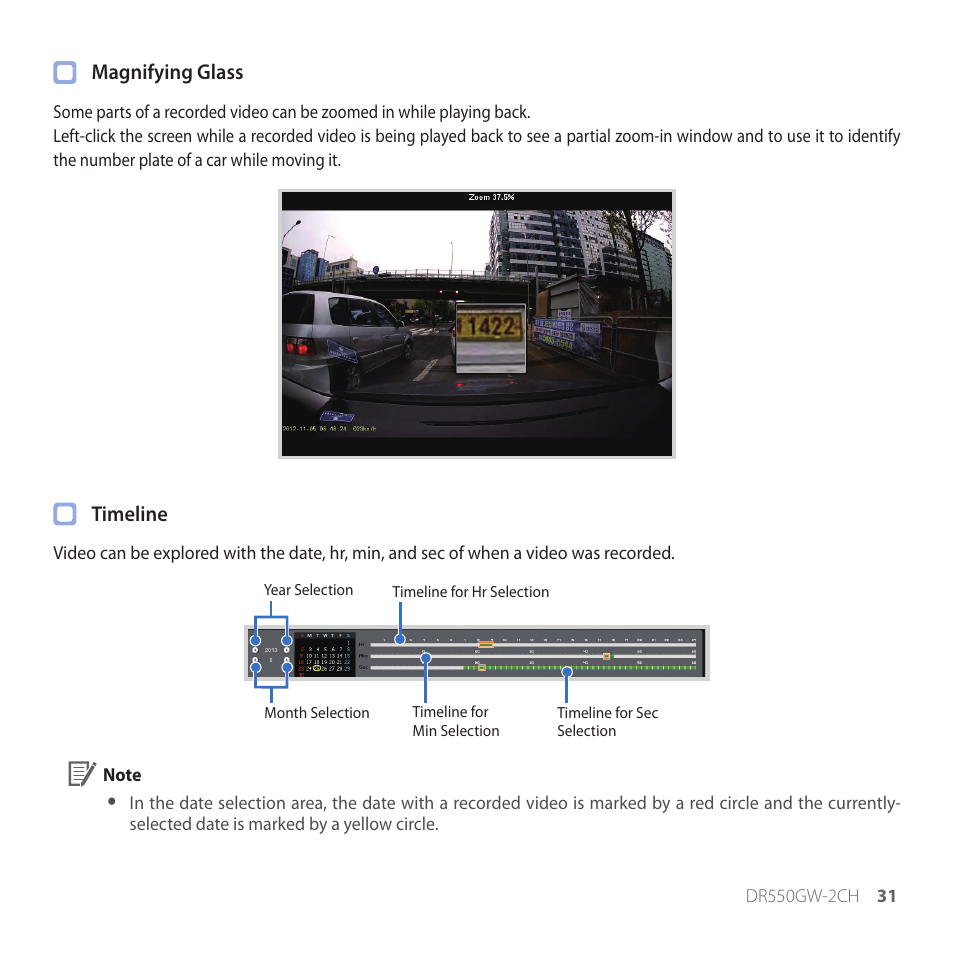 Magnifying glass, Timeline | BlackVue DR550GW-2CH V2.03 User Manual | Page 31 / 52