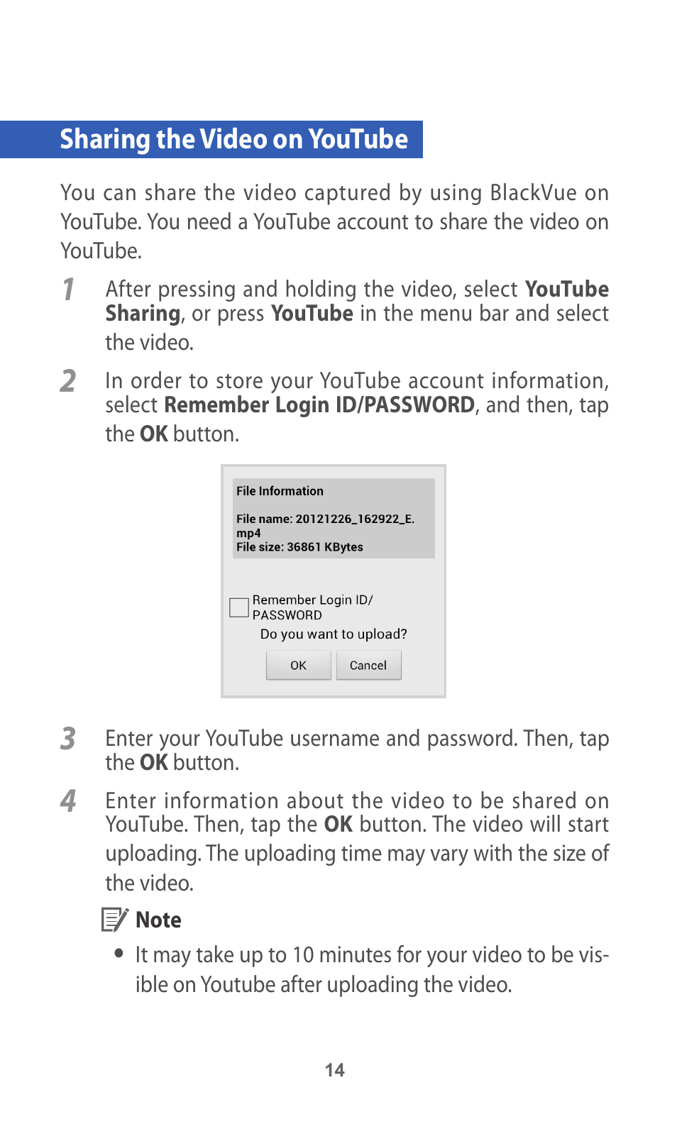 Sharing the video on youtube | BlackVue App V.1.01 User Manual | Page 14 / 18