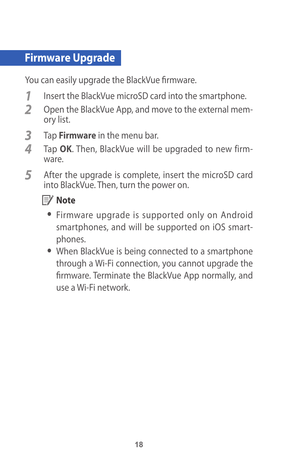 Firmware upgrade | BlackVue App V.1.01 User Manual | Page 18 / 18