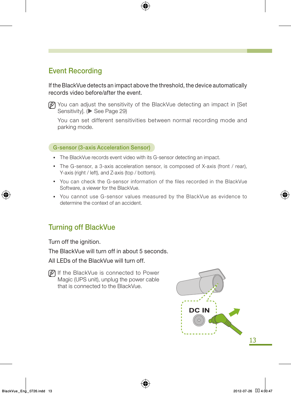 Event recording, Turning off blackvue | BlackVue Integrated V.2.00 User Manual | Page 15 / 44