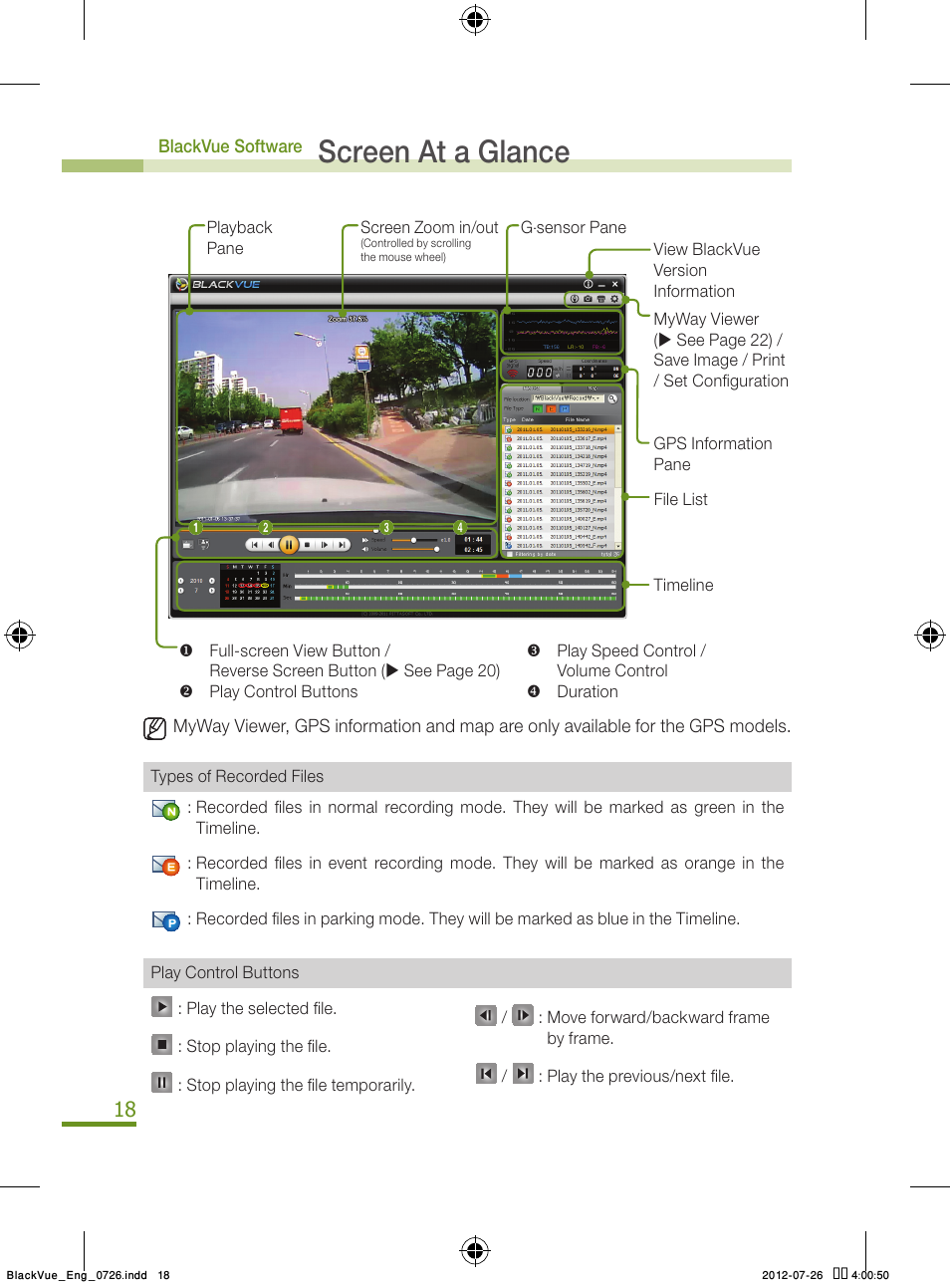 18 screen at a glance, Screen at a glance | BlackVue Integrated V.2.00 User Manual | Page 20 / 44