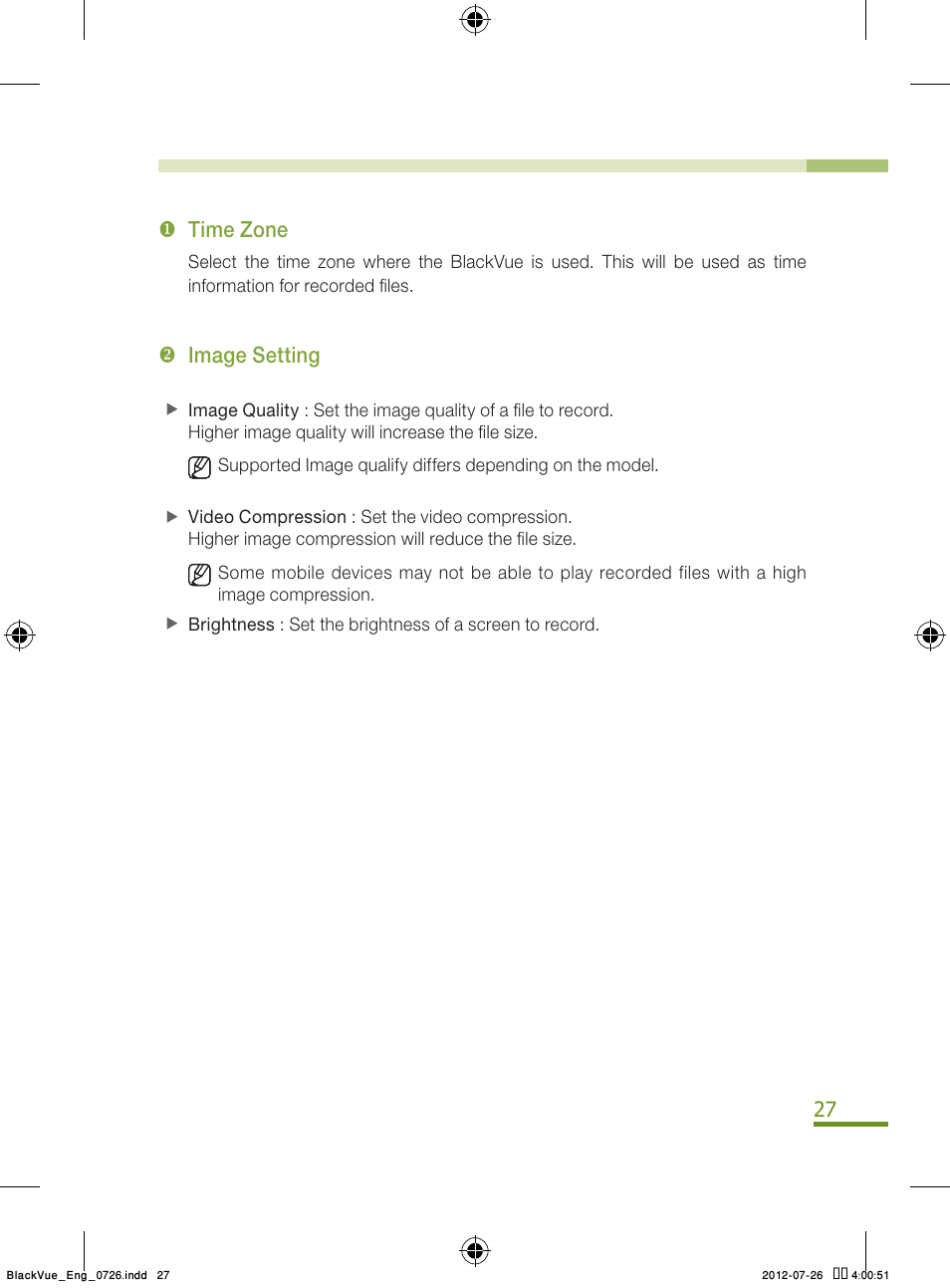 Time zone, Image setting | BlackVue Integrated V.2.00 User Manual | Page 29 / 44