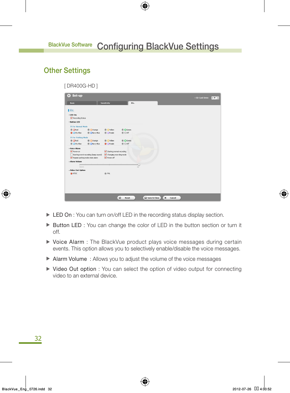 Configuring blackvue settings, Other settings | BlackVue Integrated V.2.00 User Manual | Page 34 / 44
