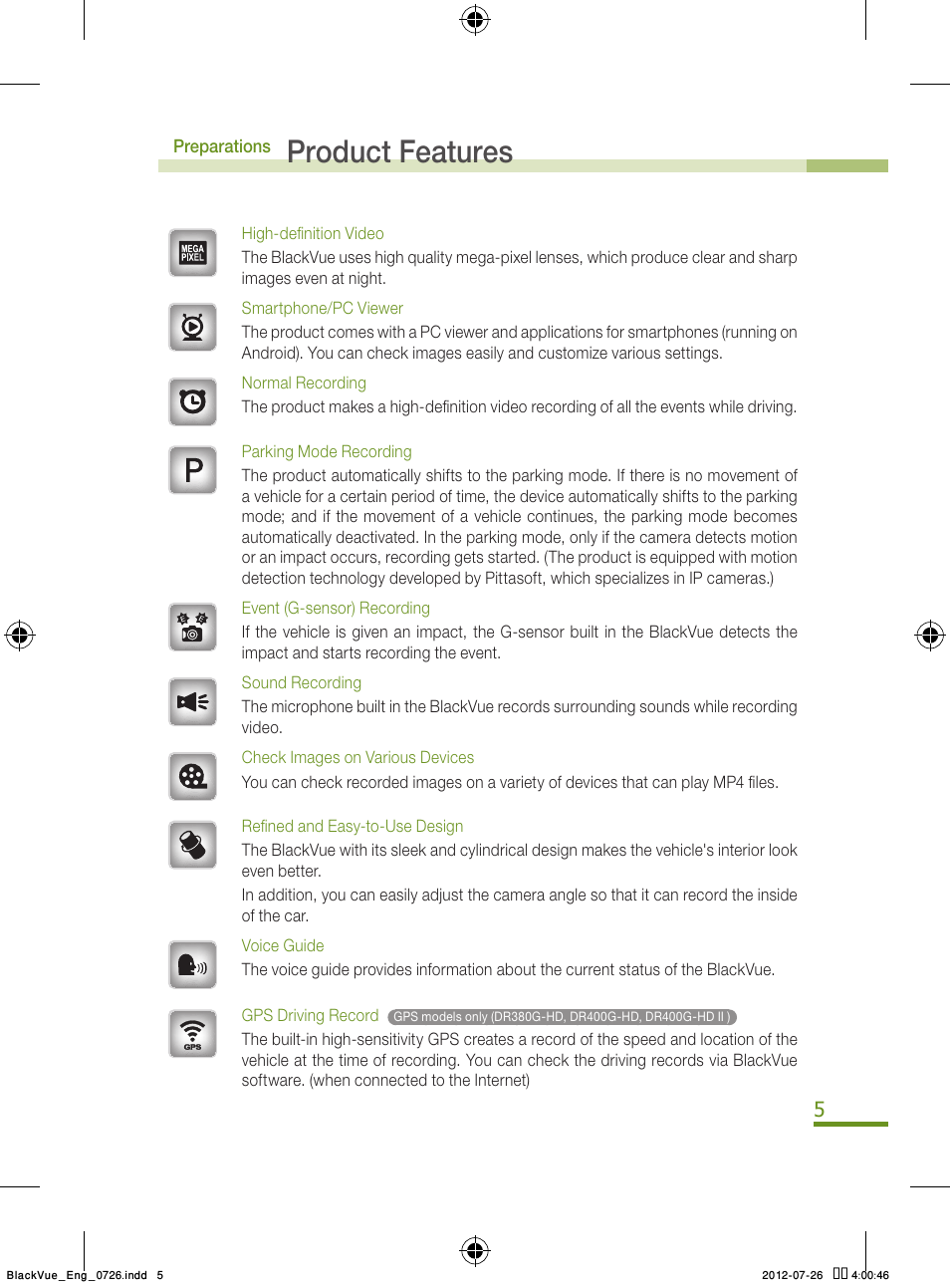 Product features | BlackVue Integrated V.2.00 User Manual | Page 7 / 44