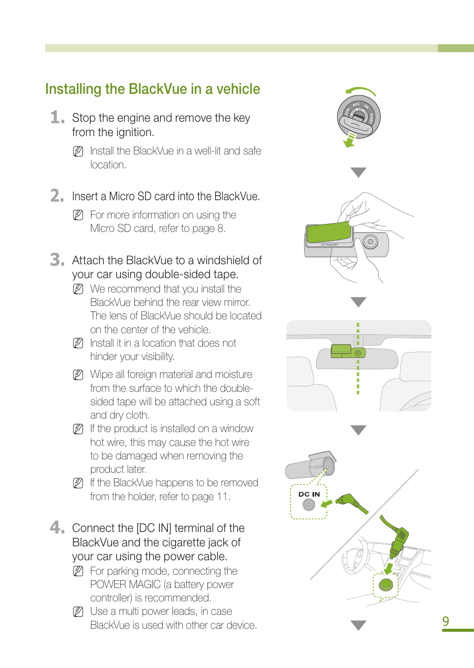 Installing the blackvue in a vehicle | BlackVue DR300G User Manual | Page 11 / 36