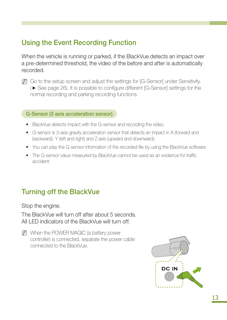 Playing a recorded file, Using the event recording function, Turning off the blackvue | BlackVue DR300G User Manual | Page 15 / 36