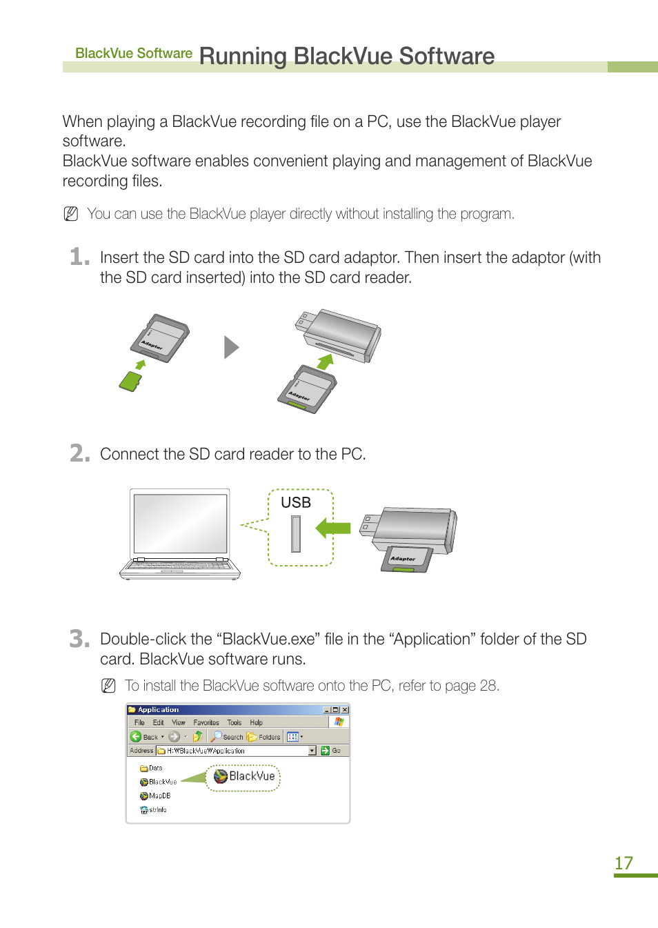 Blackvue software, Running blackvue software, The screen organization | BlackVue DR300G User Manual | Page 19 / 36