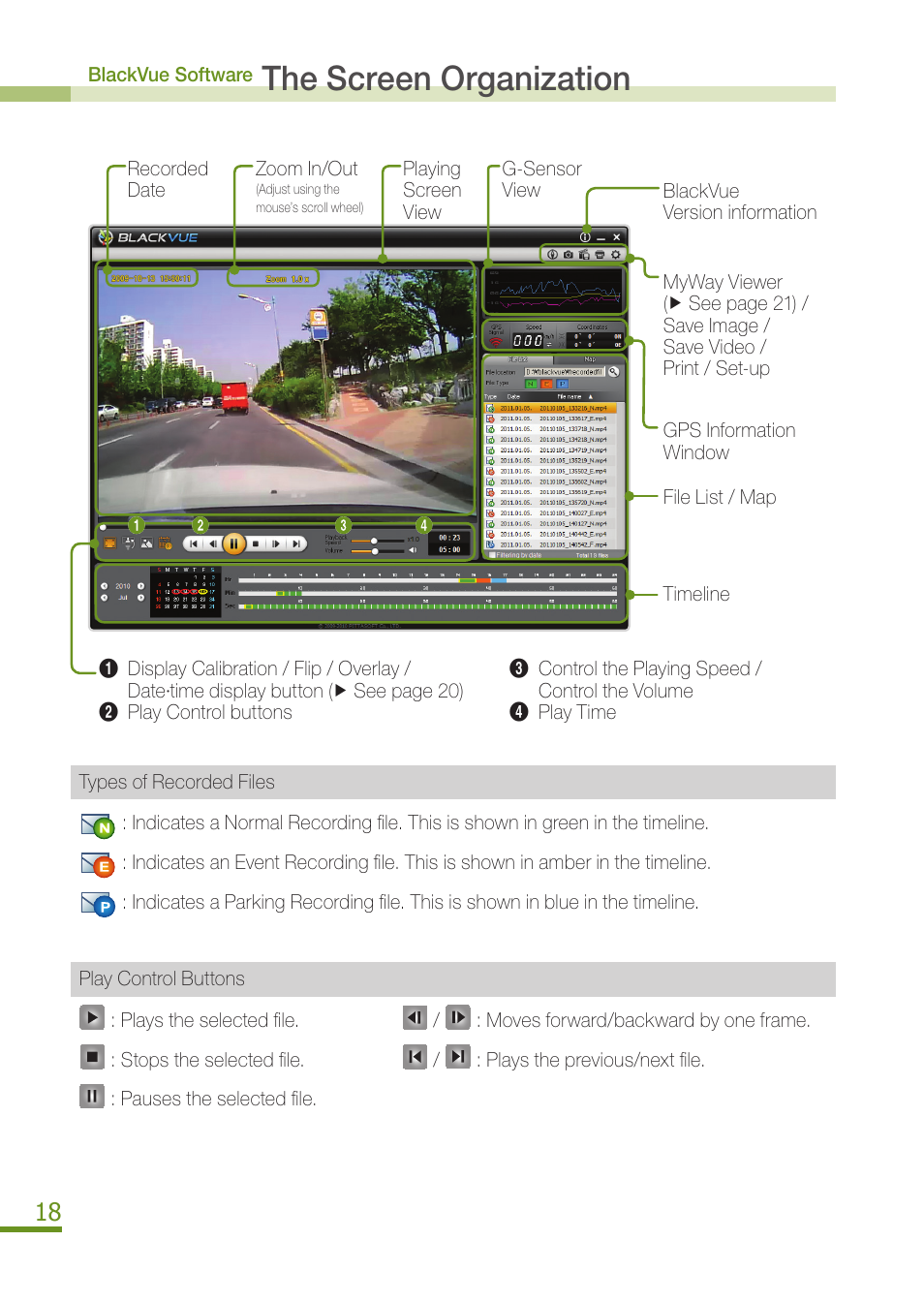 The screen organization | BlackVue DR300G User Manual | Page 20 / 36