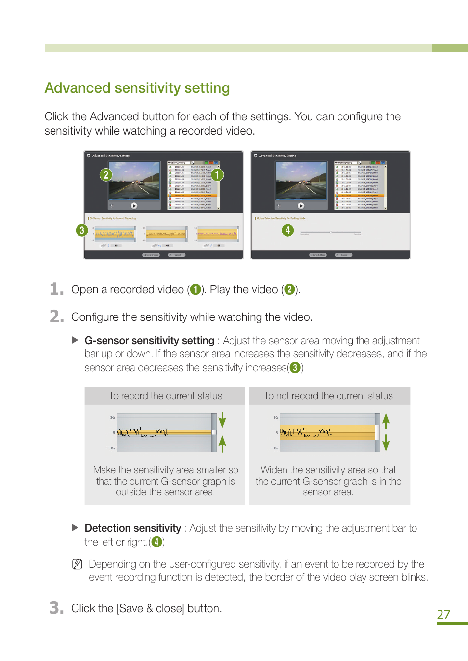 Other information, Installing the blackvue software, Advanced sensitivity setting | BlackVue DR300G User Manual | Page 29 / 36