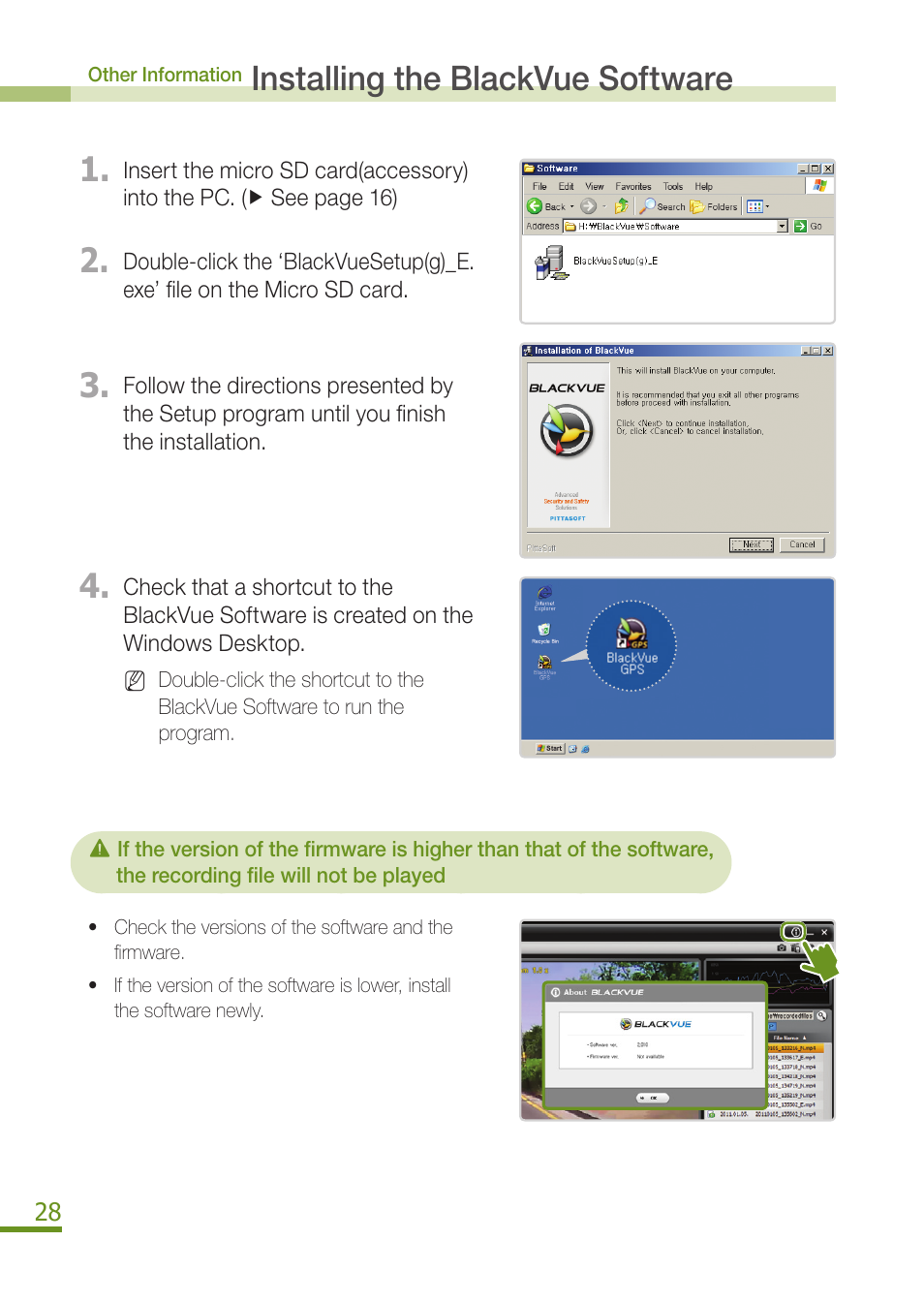 Installing the blackvue software 1 | BlackVue DR300G User Manual | Page 30 / 36