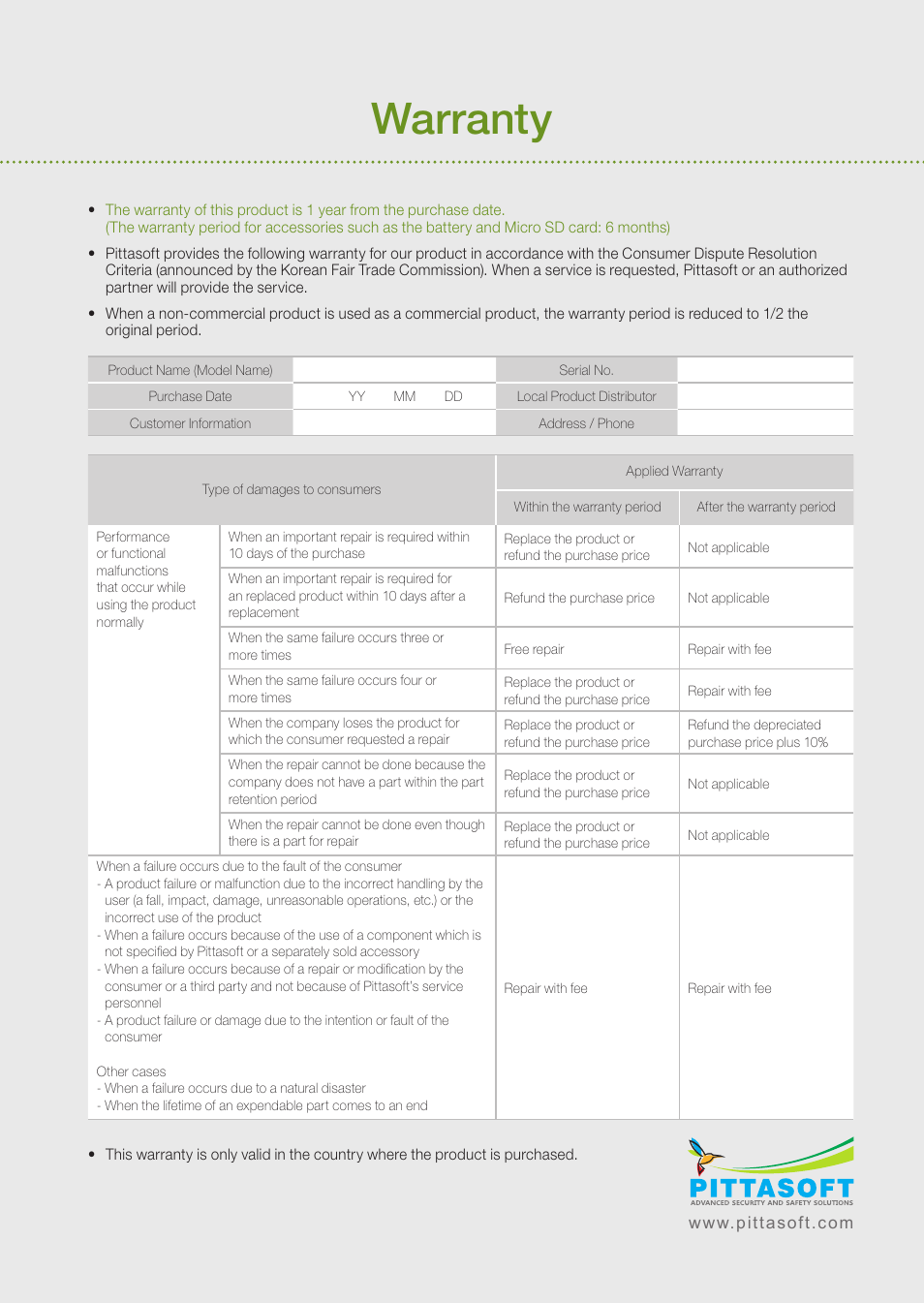 Warranty | BlackVue DR300G User Manual | Page 35 / 36