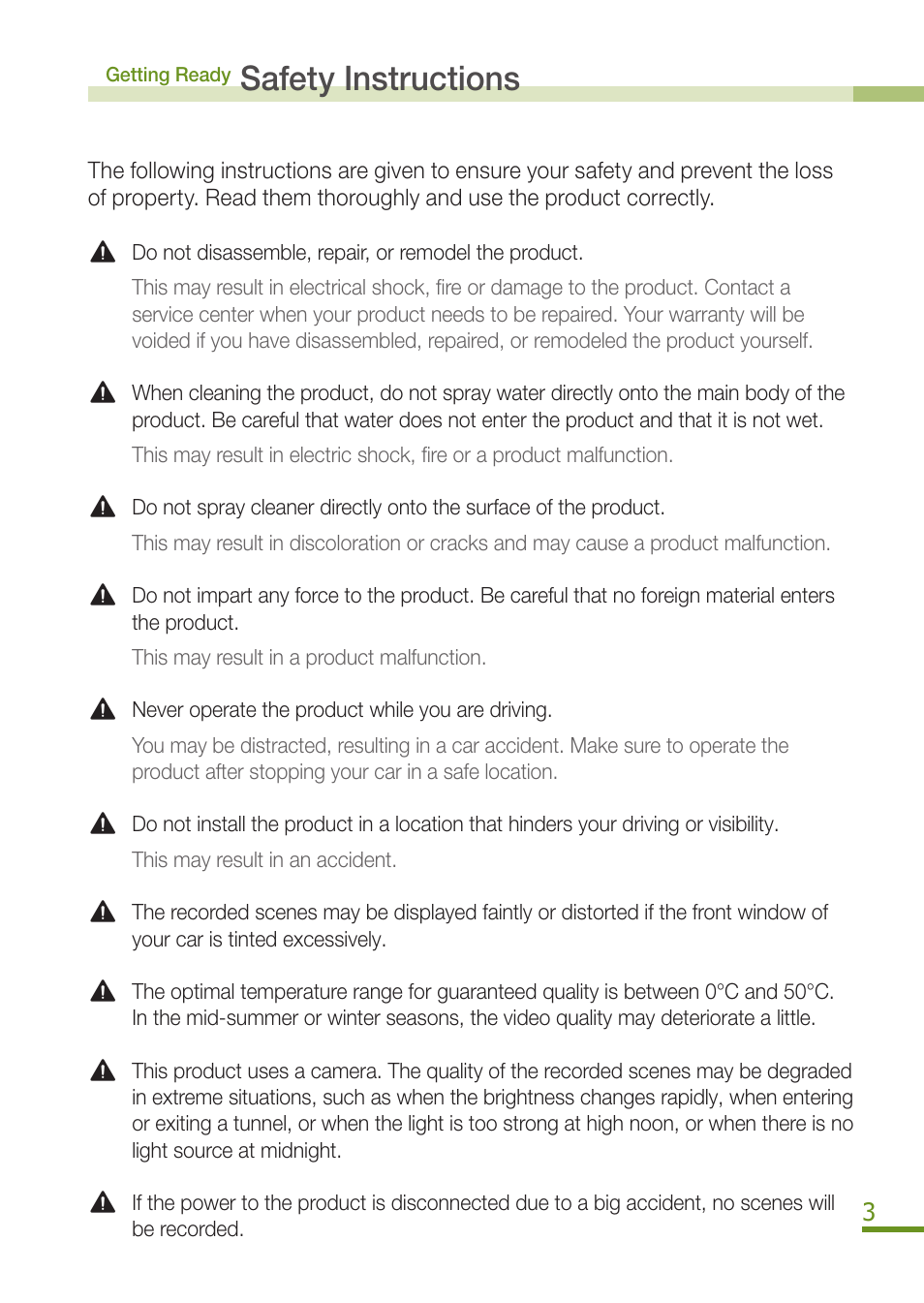 Safety instructions | BlackVue DR300G User Manual | Page 5 / 36