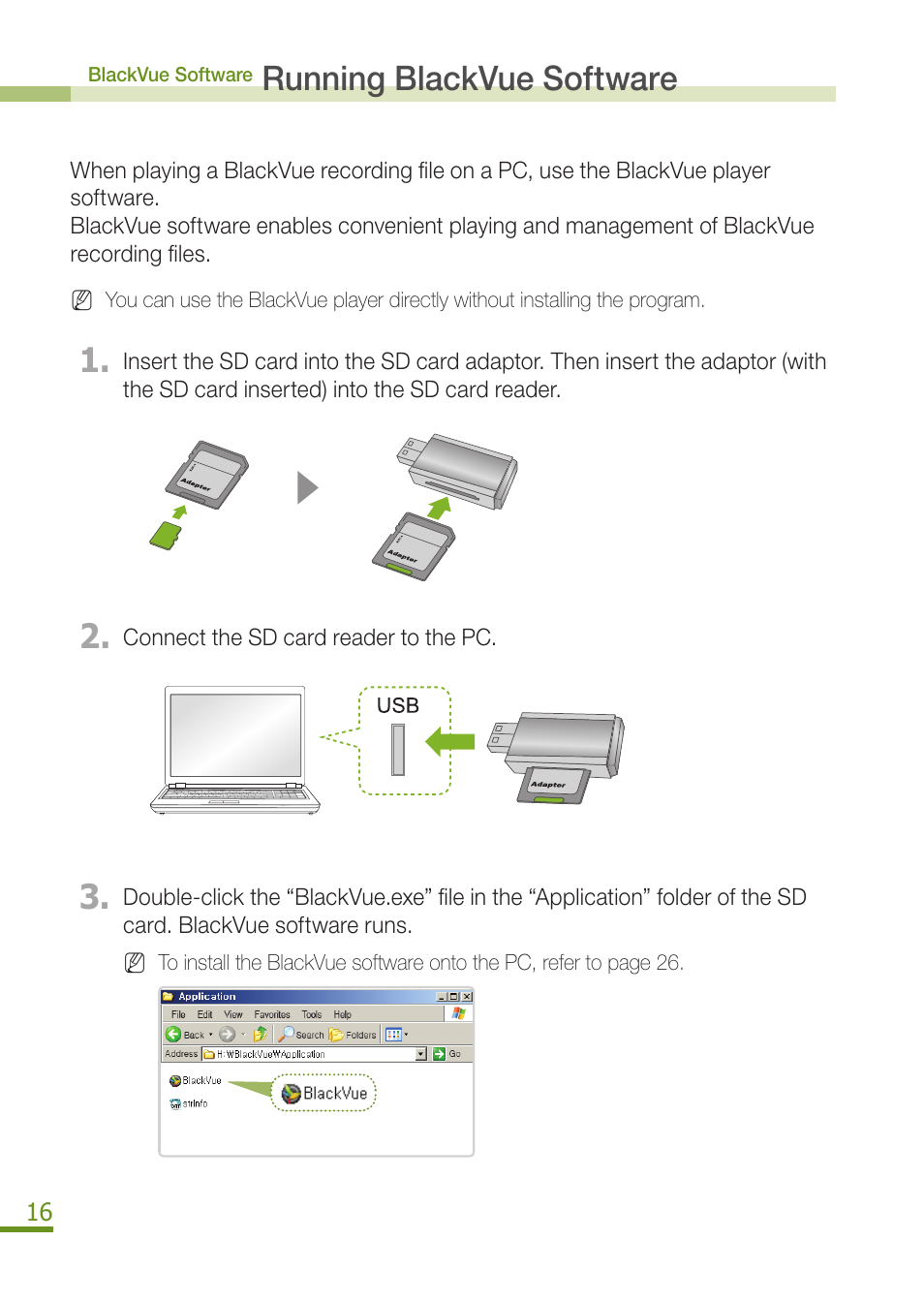 Running blackvue software | BlackVue DR350 User Manual | Page 18 / 32