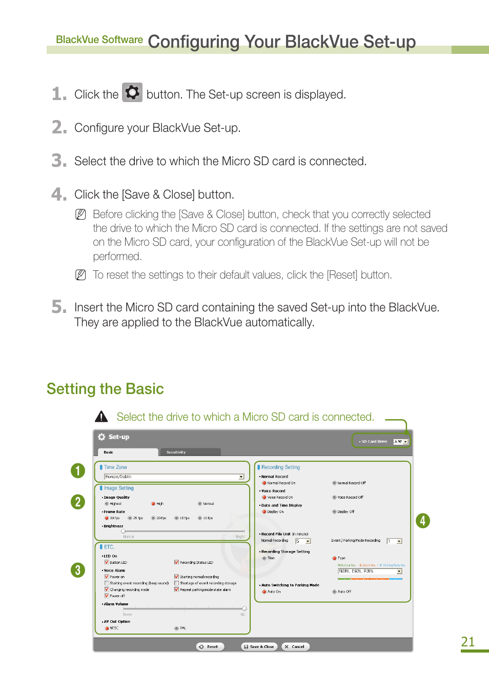 Configuring your blackvue set-up, Configuring your blackvue set-up 1 | BlackVue DR350 User Manual | Page 23 / 32