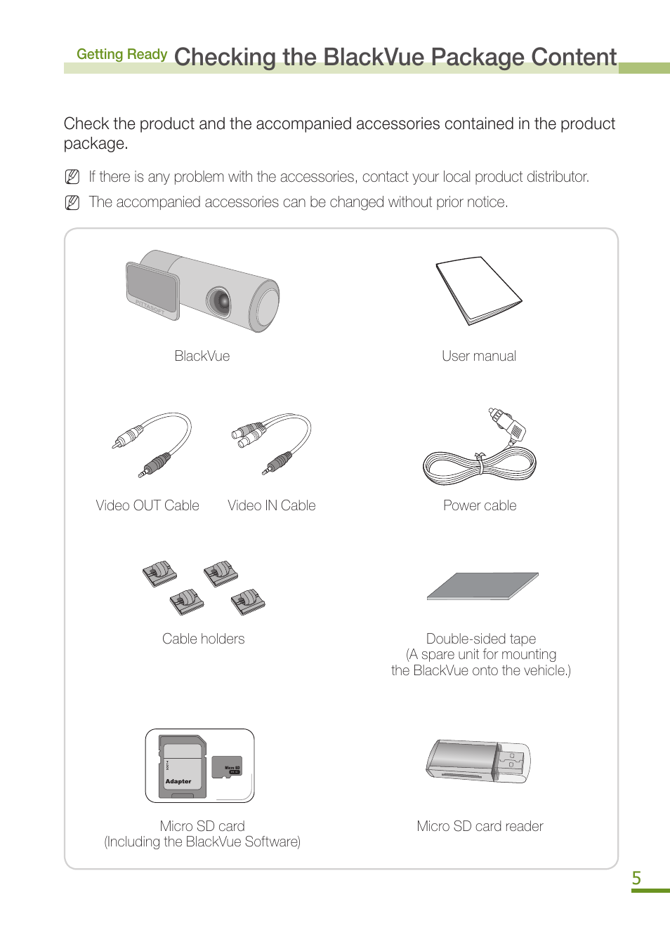 Checking the blackvue package content, Checking the main body of the blackvue | BlackVue DR350 User Manual | Page 7 / 32