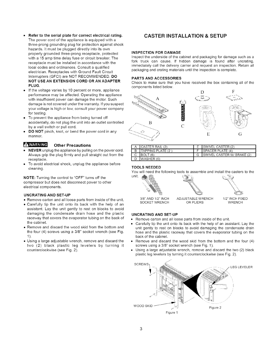 Caster installation & setup, Caster installation and setup -4 | Arctic Air Refrigerator User Manual | Page 3 / 13
