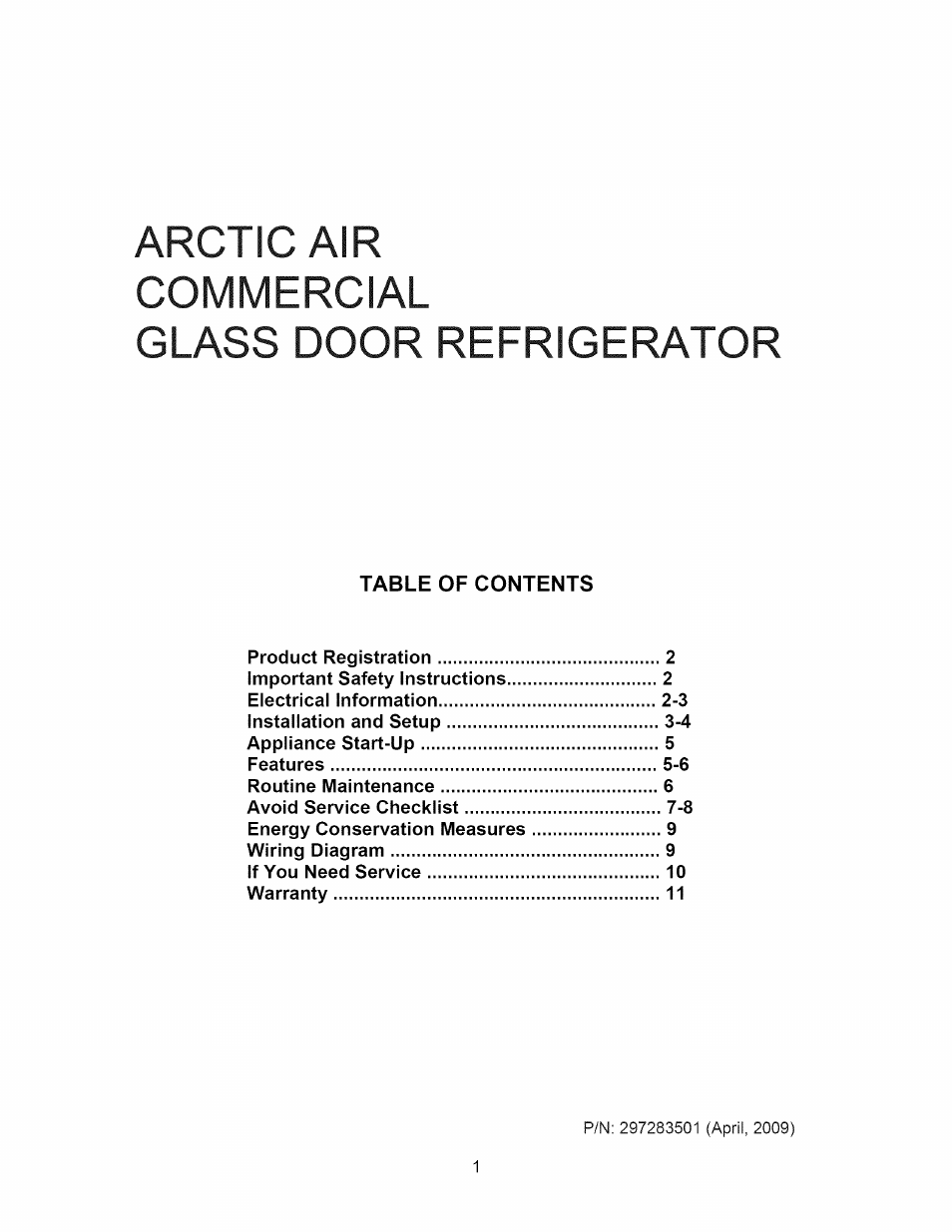 Arctic Air 297283501 User Manual | 11 pages