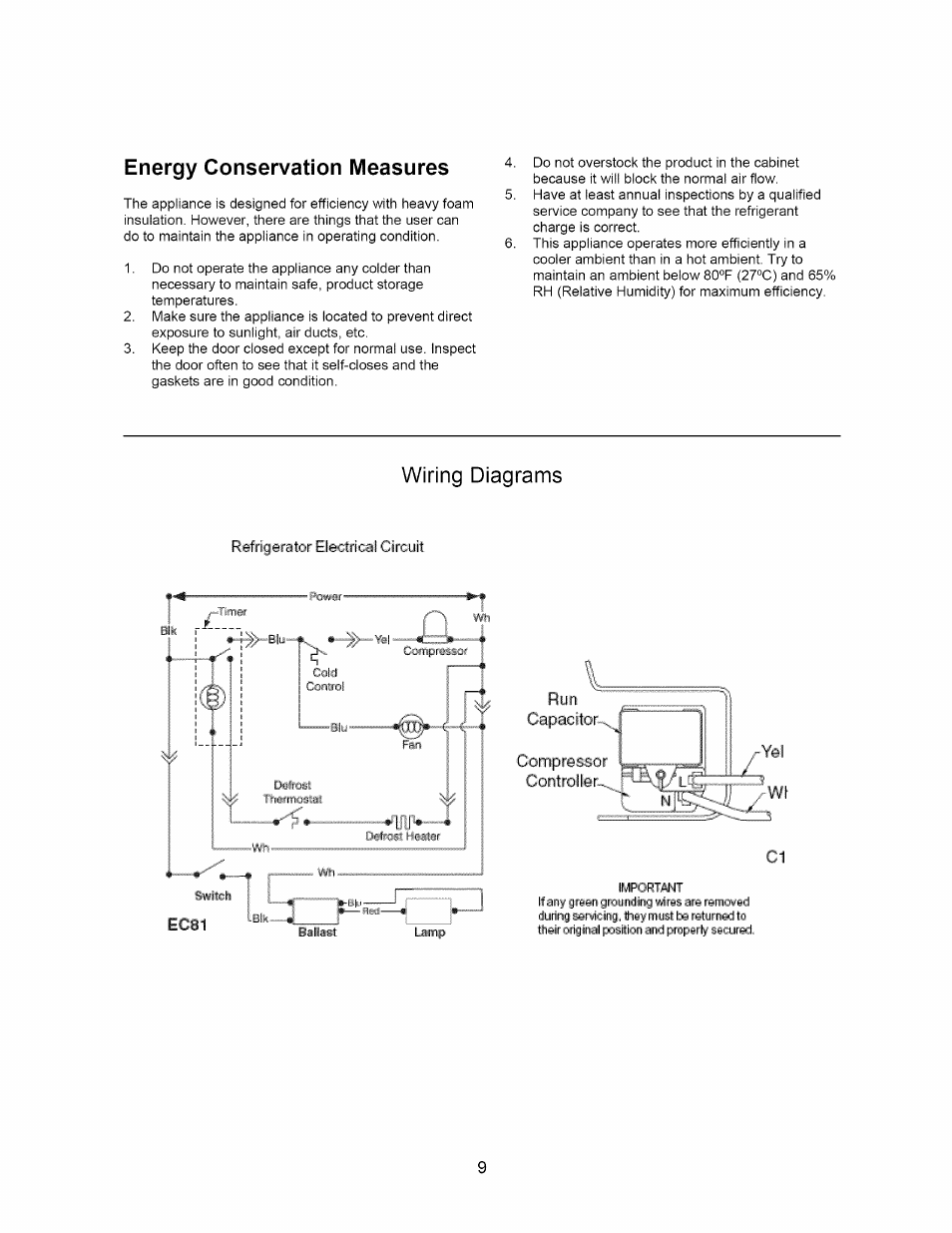 Energy conservation measures, Wiring diagrams, Wiring diagram | Arctic Air 297283501 User Manual | Page 9 / 11