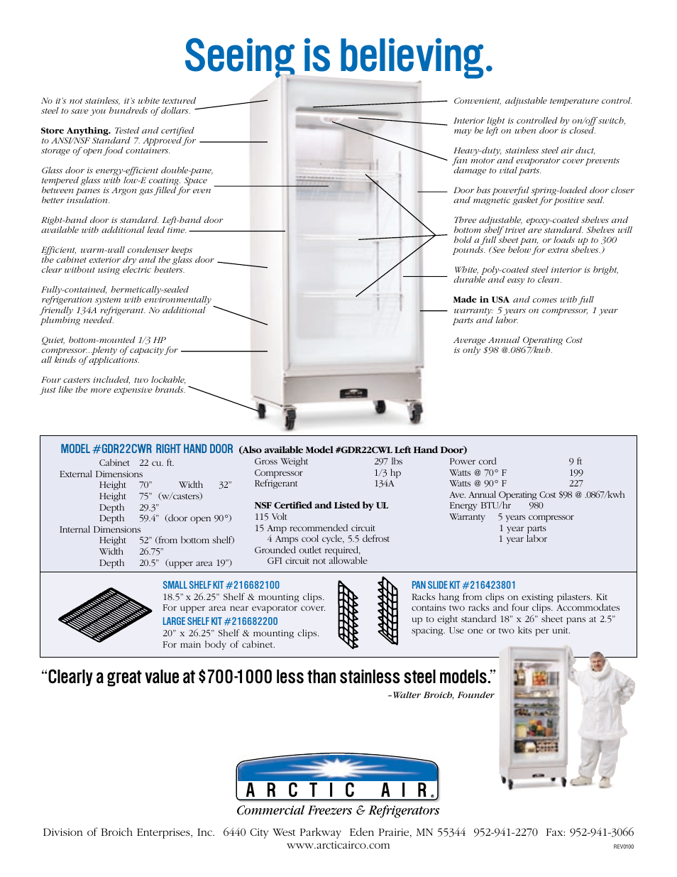 Seeing is believing, Commercial freezers & refrigerators | Arctic Air GDR22CWR User Manual | Page 2 / 2