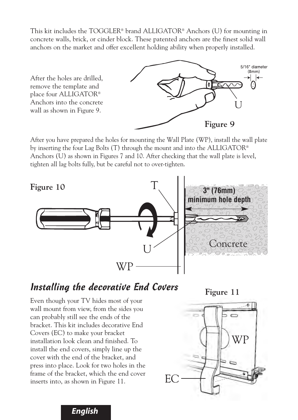 Wp u t, Wp ec, Concrete | Installing the decorative end covers | Bell'O 8325 User Manual | Page 14 / 20