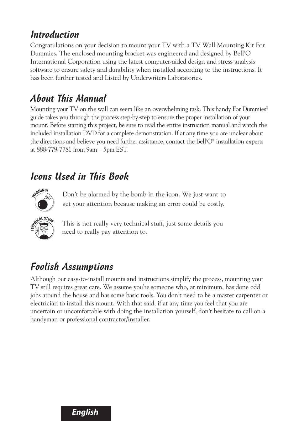 Introduction, About this manual, Icons used in this book | Foolish assumptions, English | Bell'O 8325 User Manual | Page 2 / 20