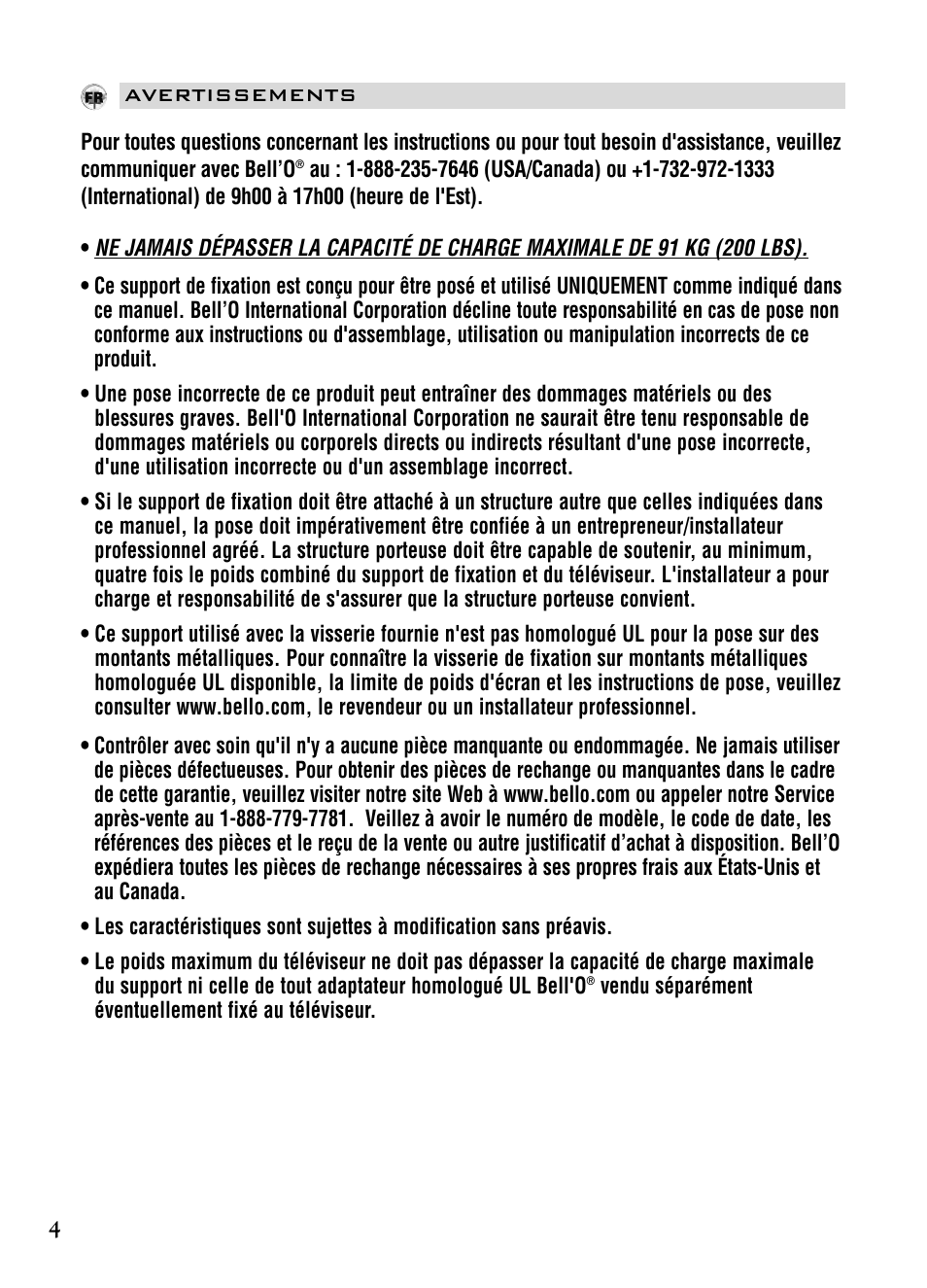 Bell'O 7610 User Manual | Page 4 / 44