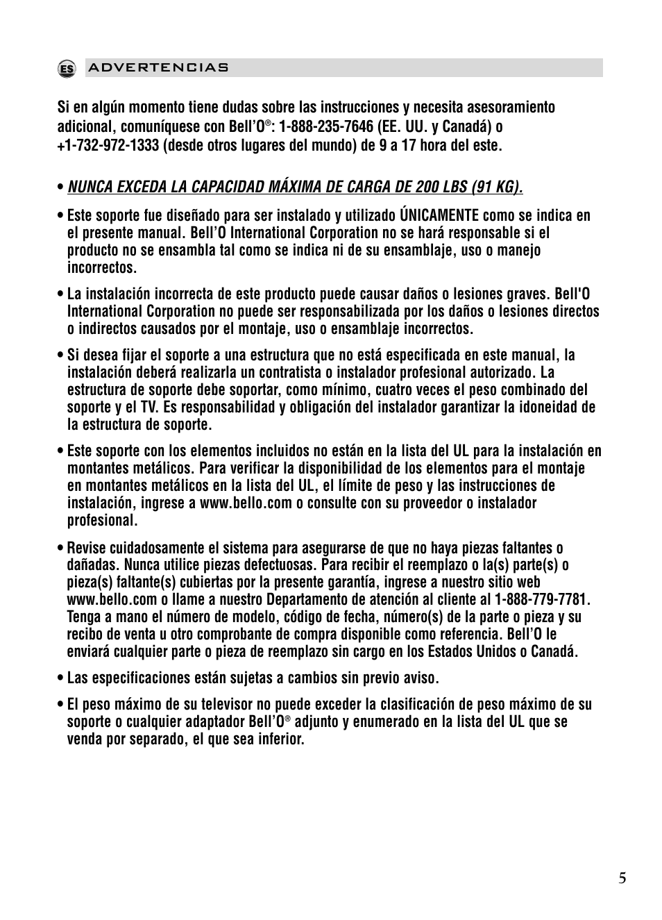 Bell'O 7610 User Manual | Page 5 / 44