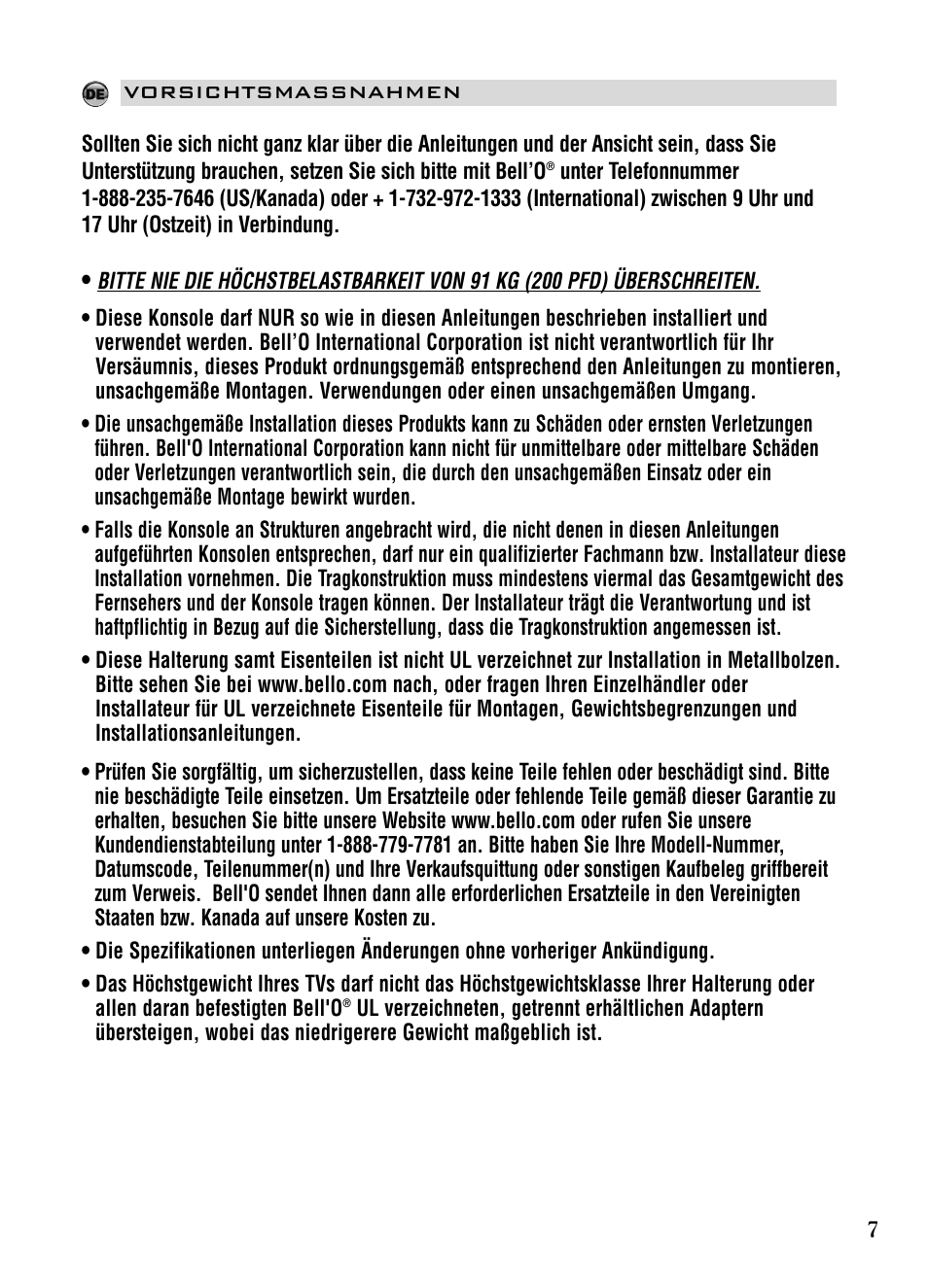 Bell'O 7610 User Manual | Page 7 / 44