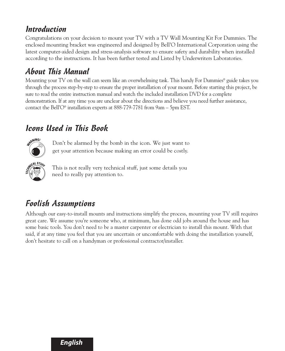 Introduction, About this manual, Icons used in this book | Foolish assumptions, English | Bell'O 8160 User Manual | Page 2 / 21