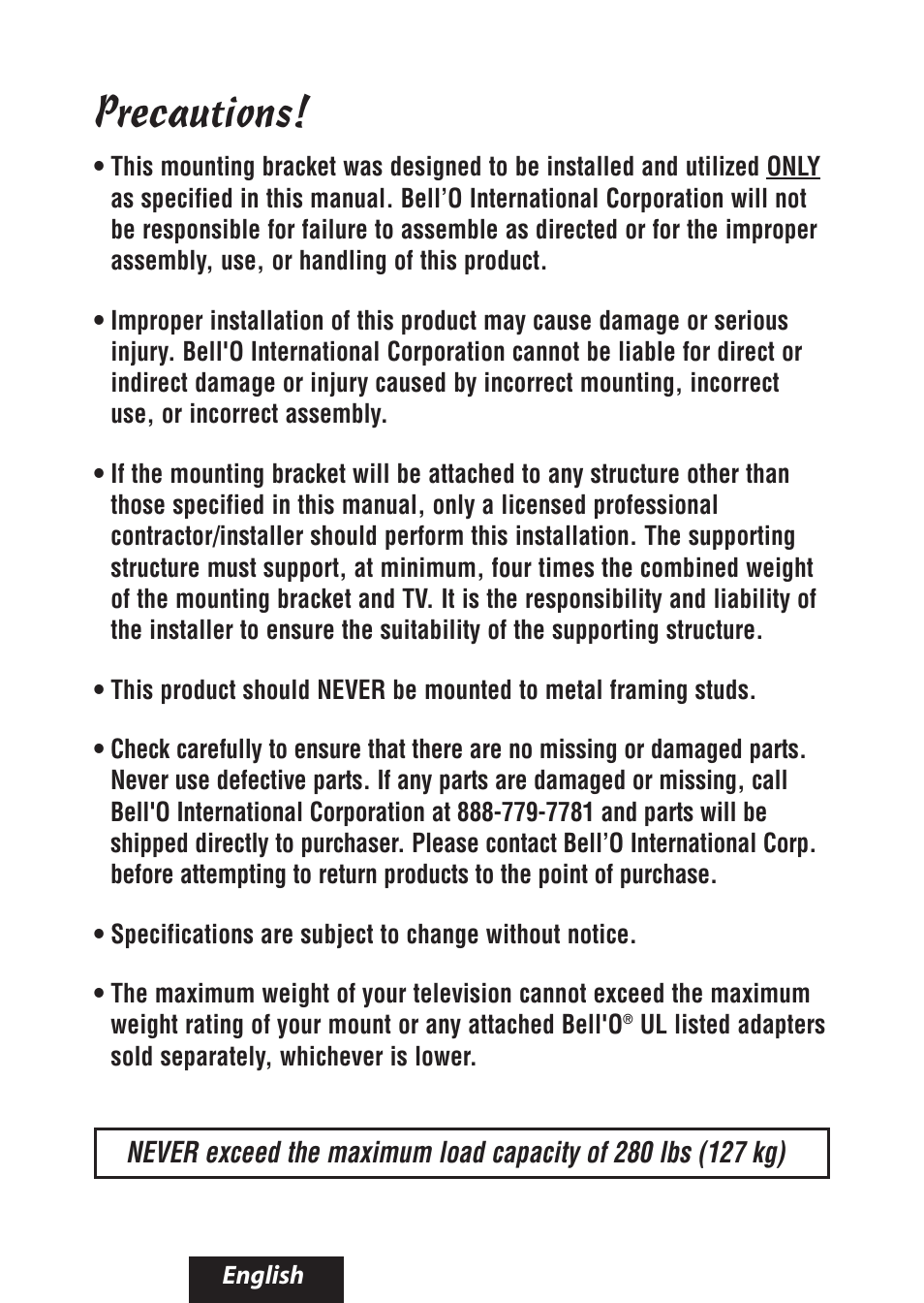 Precautions | Bell'O 8335 User Manual | Page 3 / 23
