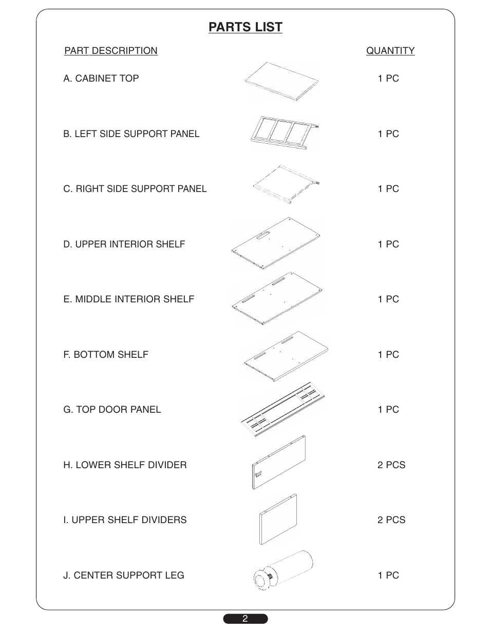 Parts list | Bell'O PR-25 User Manual | Page 2 / 16