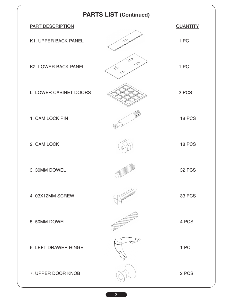 Parts list | Bell'O PR-25 User Manual | Page 3 / 16