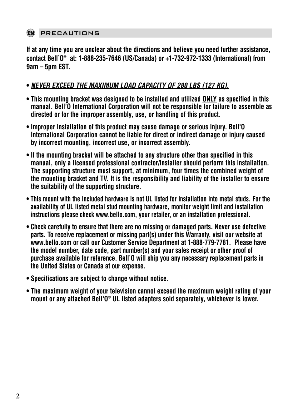 Bell'O 7640 User Manual | Page 2 / 52