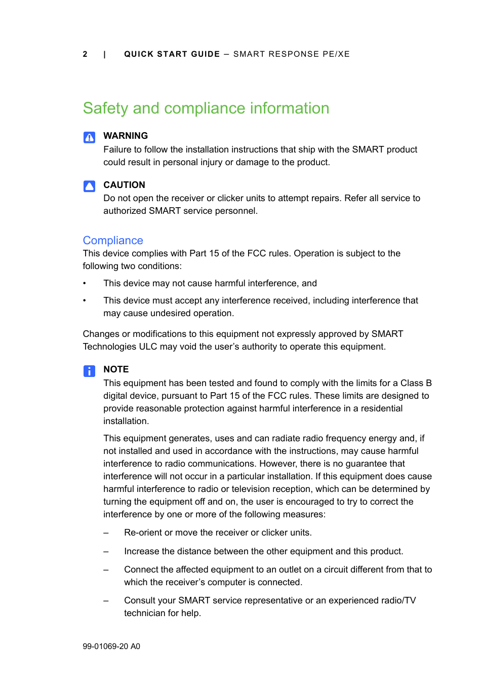 Safety and compliance information, Compliance | Smart Technologies SMART Response PE/XE User Manual | Page 2 / 12