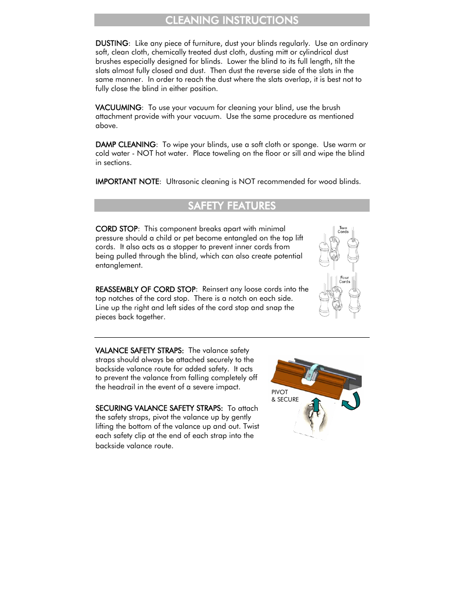 Cleaning instructions, Safety features | Blinds Chalet Good Housekeeping 2 Wood Blinds User Manual | Page 11 / 12