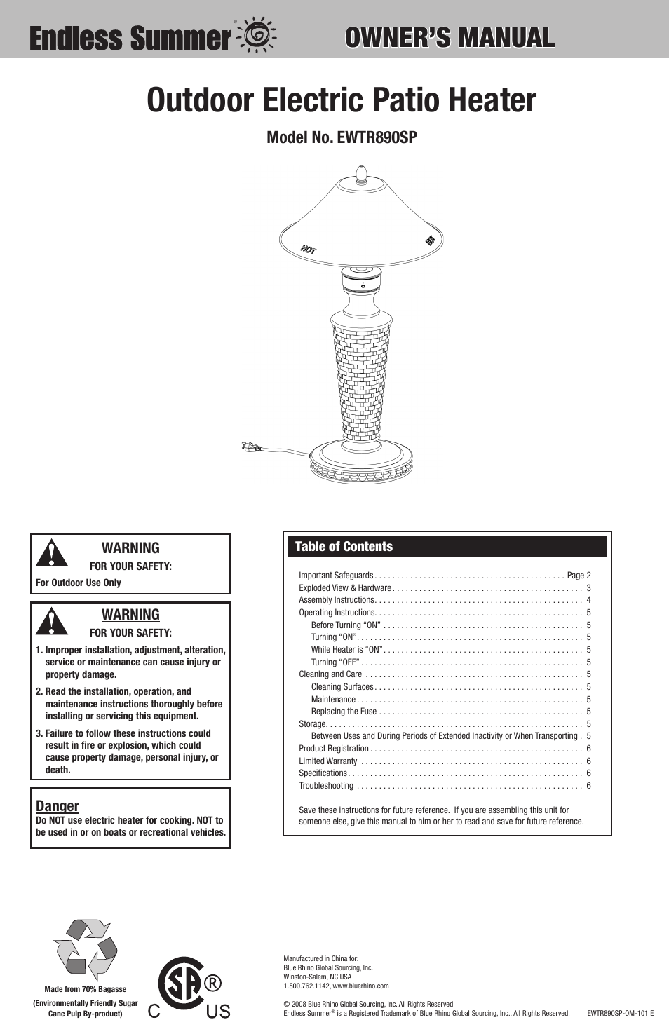 Blue Rhino EWTR890SP User Manual | 8 pages