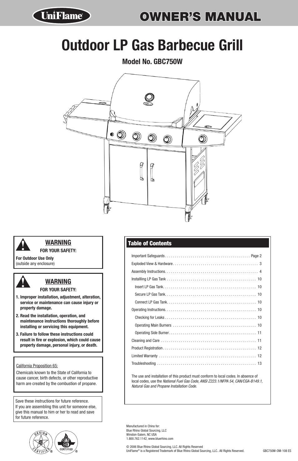 Blue Rhino GBC750W User Manual | 28 pages