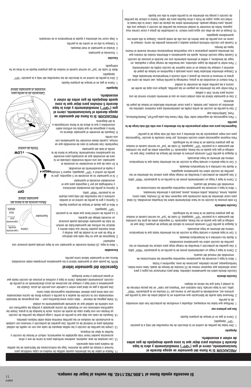 Operación del quemador lateral | Blue Rhino GBC750W User Manual | Page 18 / 28