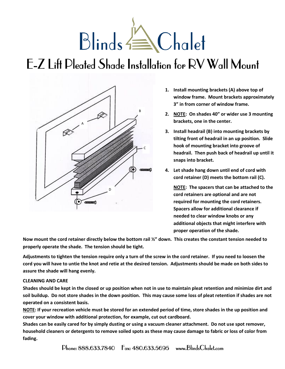 Blinds Chalet Day & Night RV Pleated Shades User Manual | 1 page