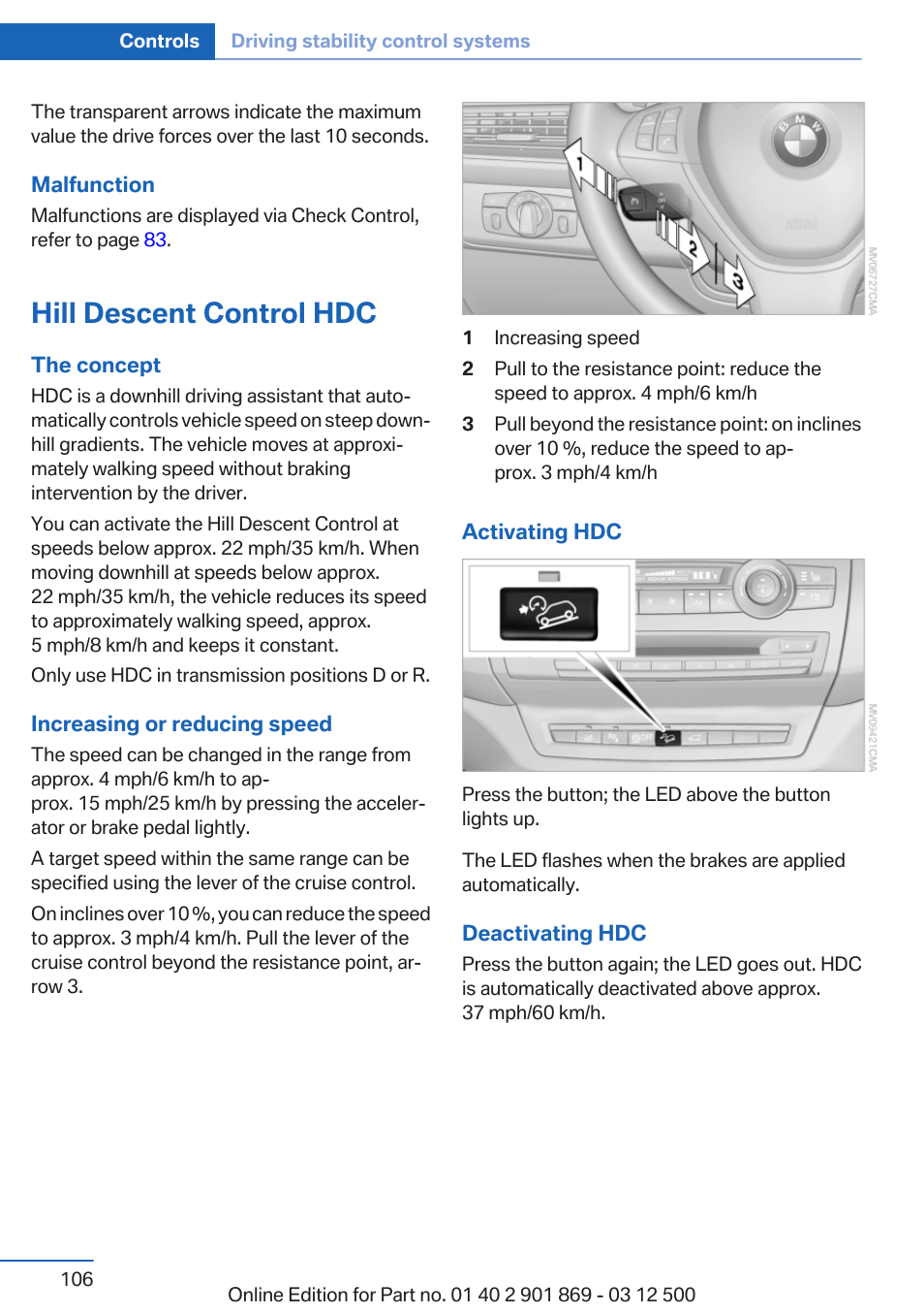 Hill descent control hdc | BMW 2013 X5 User Manual | Page 106 / 339