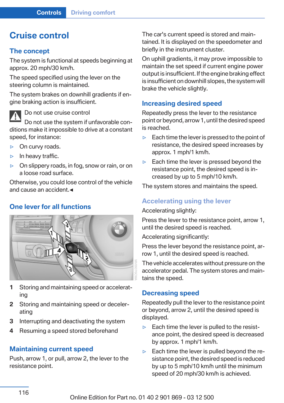 Cruise control | BMW 2013 X5 User Manual | Page 116 / 339