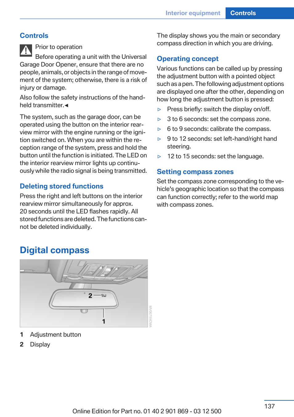 Digital compass | BMW 2013 X5 User Manual | Page 137 / 339