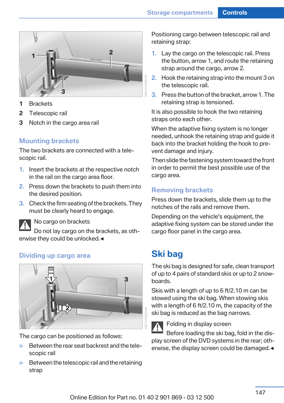 Ski bag | BMW 2013 X5 User Manual | Page 147 / 339